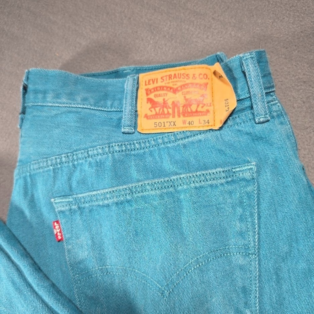Levi's 501 XX Mens W40 L34 Teal Blue Straight Leg Jeans Denim Red Tab Button Fly